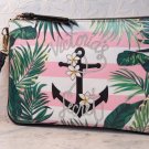 Victoria's Secret Tropical Paradise Anchor Pink White Palm Wristlet Zip Bag Rare