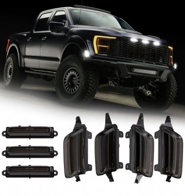 7pc LED Smoked Grille & Side Marker Light Kit F&R For Ford F150 Raptor 2021-2025