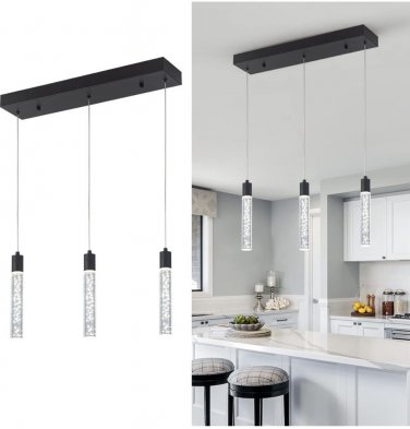 NEW! Black 3 Light Modern Pendant LED Kitchen/Home Fixture. Adjustable! Dims!