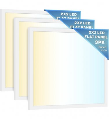 Sunco 3 Pack 2x2 LED Flat Panel Lights 3-5000K White 40W  0-10V, 7yr Warranty