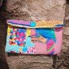 slow stitch colorful clutch purse with button closure