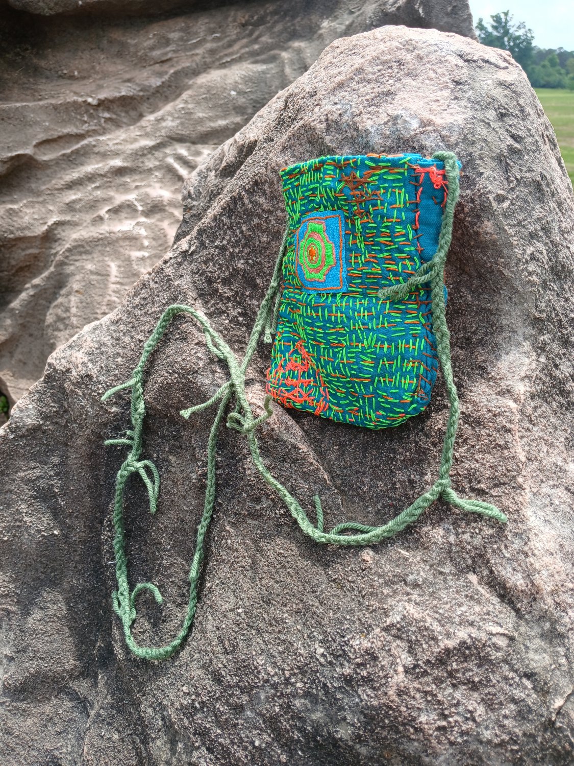 small slow stitched purse, hand sewn