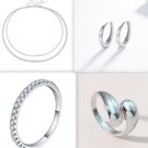 Sterling Silver Moissanite Couple Ring Set with Necklace & Earrings Sterling Silver Moissanite Couple Ring Set with Necklace & Earrings