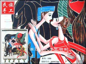 chinese batik art   mural painting- romantic loving