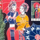 chinese batik art  mural painting - walking in rain