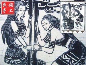 chinese batik art mural painting, wall hanging-pestle rice