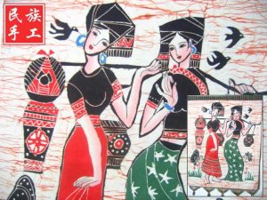 chinese batik art mural painting, wall hanging-Carry water in the morning