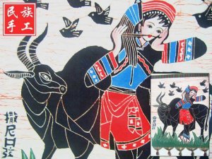 chinese batik art mural painting, wall hanging-shepherdess