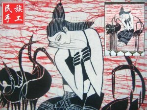 chinese batik art mural painting, wall hanging-the longly girl
