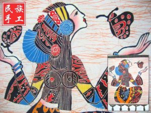 chinese batik art mural painting, wall hanging-Dance with butterfly