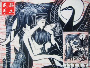 chinese batik art mural painting, wall hanging-Reunion after long separation