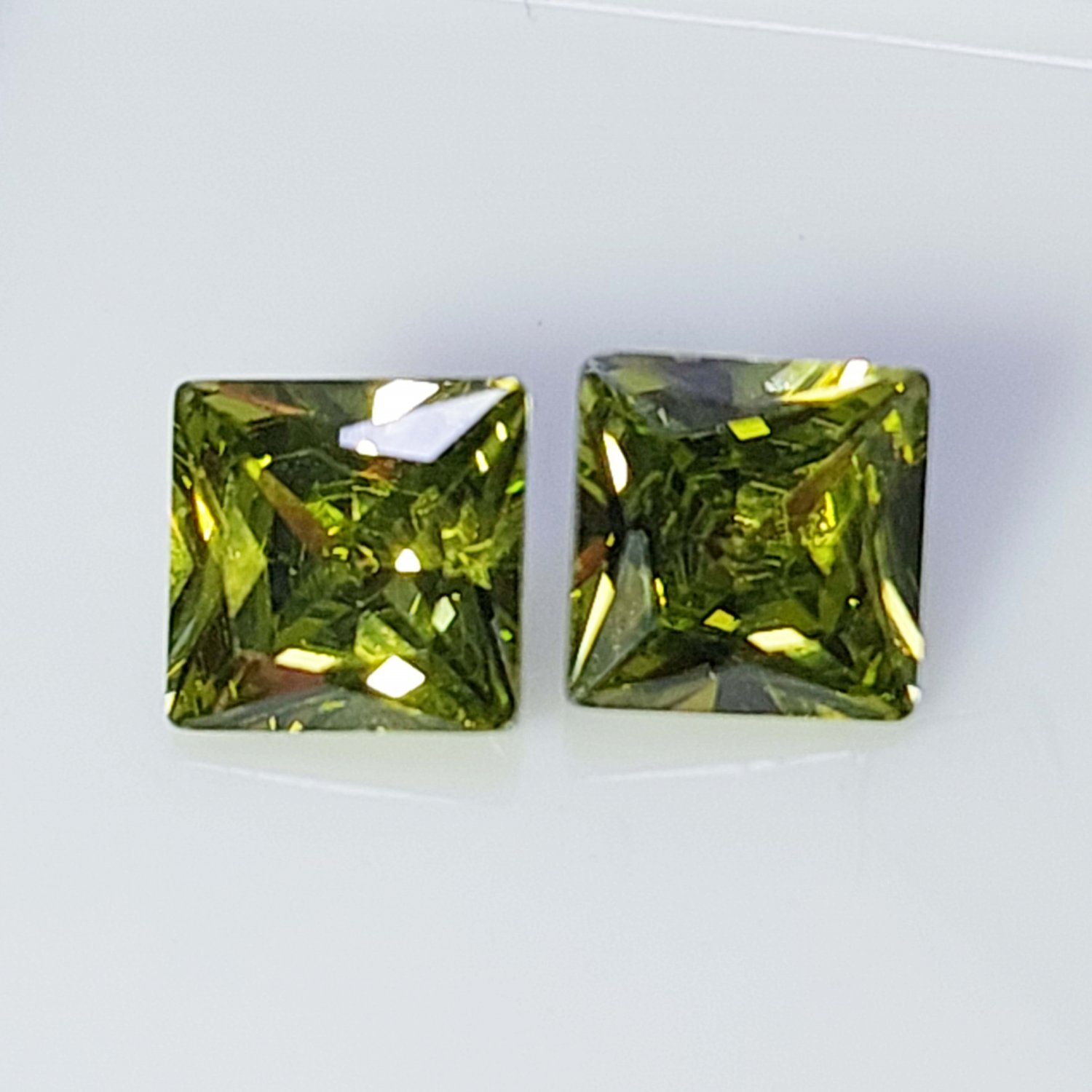 Green Sapphire Pair | 6mm Square Cut Loose Gemstones, Certified