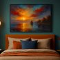 Sunset Sailboat Art Print – Vibrant Seascape Wall Decor with Autumn Trees