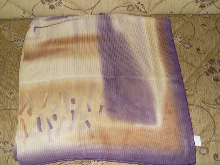 Chiffon hijab scarf purple and copper tones geometric shapes