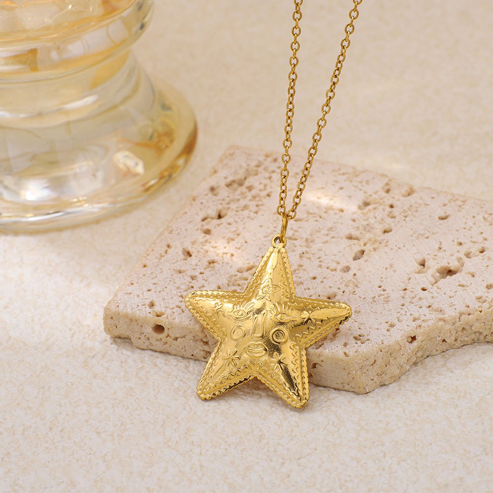 18K Real Gold Plated Pentagram Pendant Necklace in 304 Stainless Steel