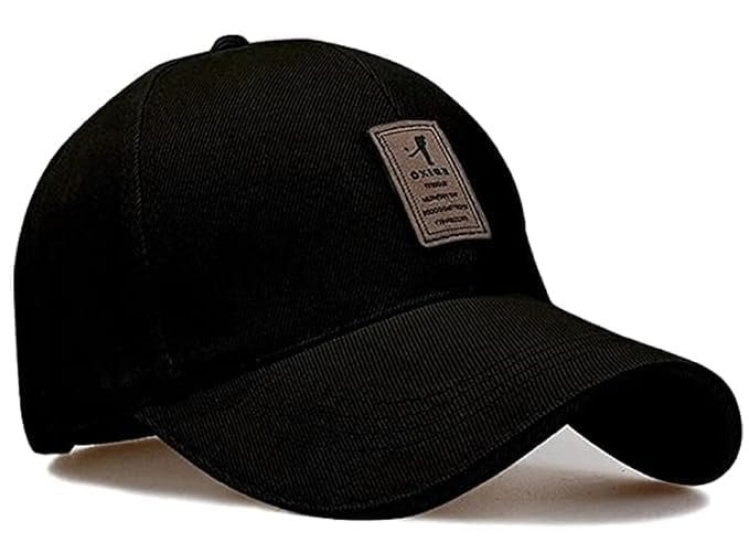 Baseball Cap, Black, Adjustable, Casual Style, Cotton, Leather Patch Detail.