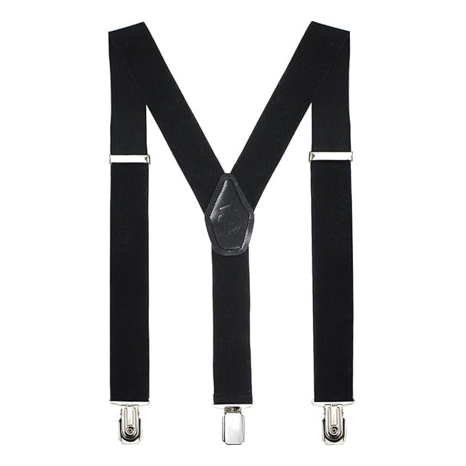 Peluche 3.5cm Strap Width Black Elastic Suspenders for Men