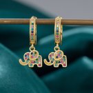 British Retro Lucky Elephant Earrings Real Gold Plated Zirconia Charm for Women