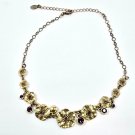 Pilgrim Purple Crystal Rhinestone Floral Gold Tone  Link Necklace