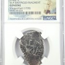 NGC certified 8-real fragment from the wreck of the Vliegenthart. Philip V, 1735