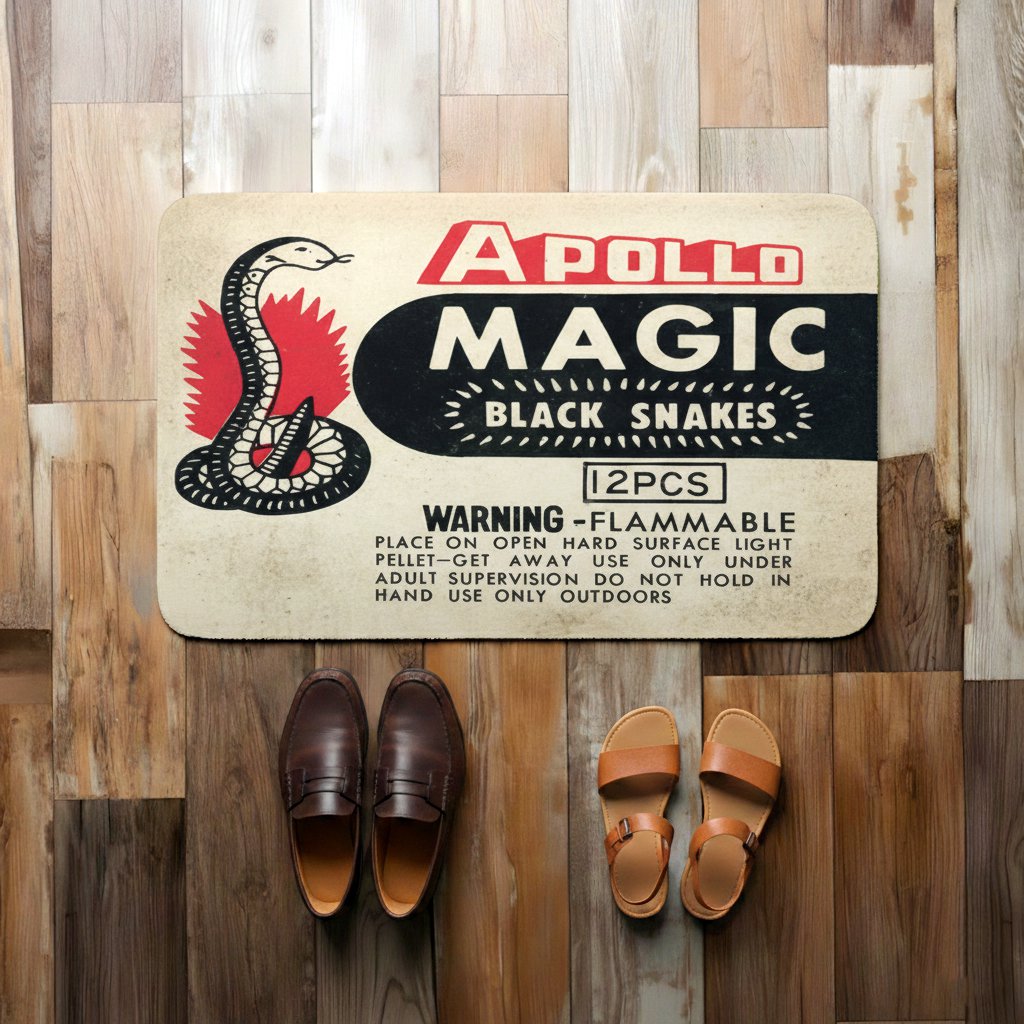 Apollo Magic Black Snakes Vintage 1970s Fireworks Style Doormat