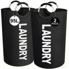 (2-Pack) Large Collapsible Laundry Baskets with Handles for Easy Carry and Storage - (Black + Black) (2-Pack) Large Collapsible Laundry Baskets with Handles for Easy Carry and Storage - (Black + Black)