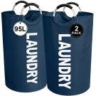 (2-Pack) Large Collapsible Laundry Baskets with Handles for Easy Carry and Storage (Navy Blue) (2-Pack) Large Collapsible Laundry Baskets with Handles for Easy Carry and Storage (Navy Blue)