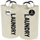 (2-Pack) Large Collapsible Laundry Baskets with Handles for Easy Carry and Storage (Off-white)