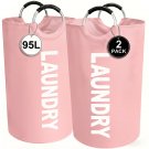 (2-Pack) Large Collapsible Laundry Baskets with Handles for Easy Carry and Storage (Pink + Pink) (2-Pack) Large Collapsible Laundry Baskets with Handles for Easy Carry and Storage (Pink + Pink)