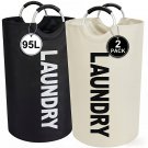 (2-Pack) Large Collapsible Laundry Baskets with Handles for Easy Carry and Storage (Black + White) (2-Pack) Large Collapsible Laundry Baskets with Handles for Easy Carry and Storage (Black + White)