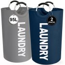 (2-Pack) Large Collapsible Laundry Baskets with Handles for Easy Carry and Storage (Gray+Navy Blue) (2-Pack) Large Collapsible Laundry Baskets with Handles for Easy Carry and Storage (Gray+Navy Blue)