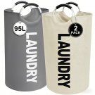 (2-Pack) Large Collapsible Laundry Baskets with Handles for Easy Carry and Storage (Gray+Off-white) (2-Pack) Large Collapsible Laundry Baskets with Handles for Easy Carry and Storage (Gray+Off-white)