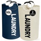 2-Pack Large Collapsible Laundry Baskets with Handles for Easy Carry and Storage-Navy blue+Off-white 2-Pack Large Collapsible Laundry Baskets with Handles for Easy Carry and Storage-Navy blue+Off-white
