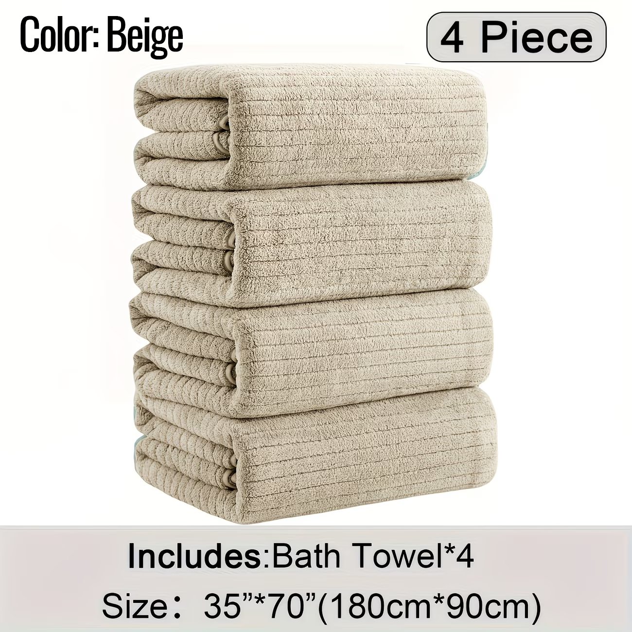 4-Pack Extra Large Bath Towels, Soft & Absorbent XL Shower Towels - Beige