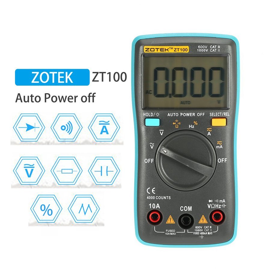 ZOTEK ZT100 Mini Digital Multimeter 4000 counts AC/DC Ammeter Voltmeter