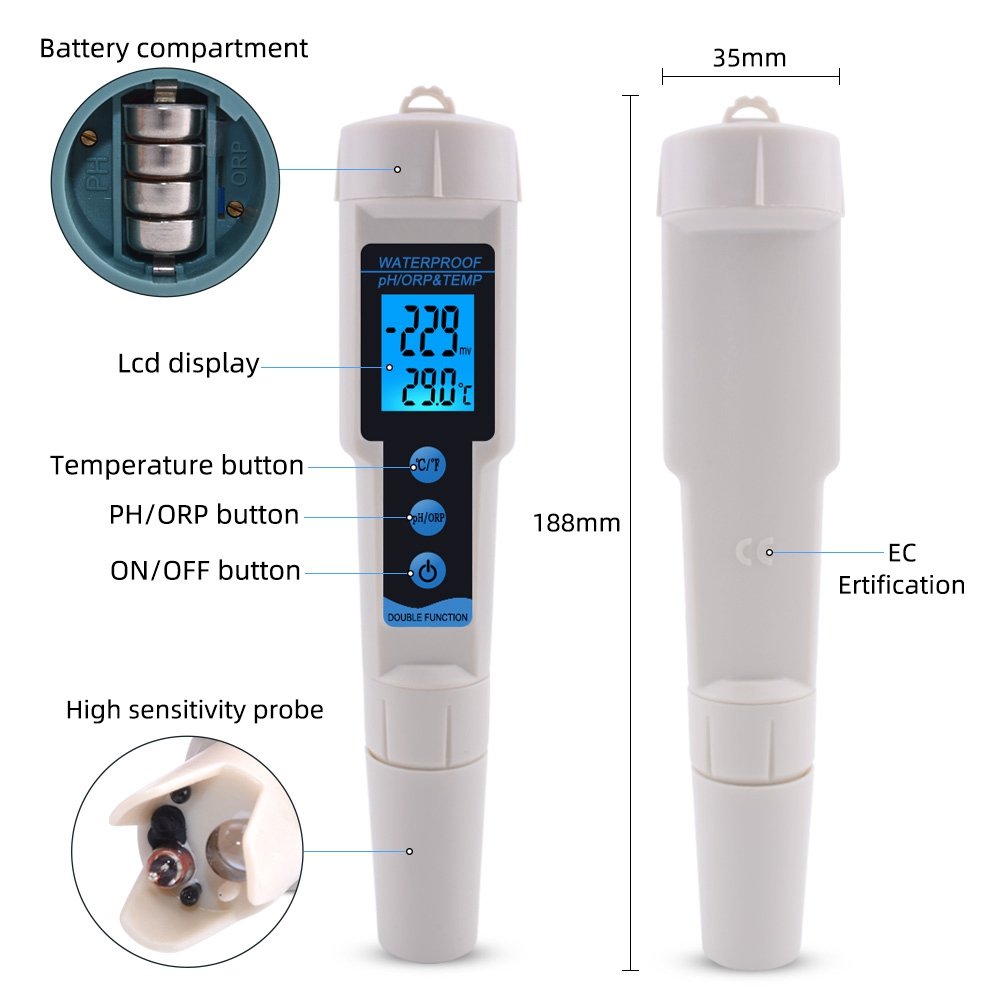 3 In 1 ORP PH TEMP Meter Detector Multi Parameter Di…