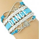 Dance Leather and Suede Charm Bracelet (Blue, Silver)