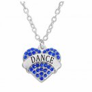 Silvertone Crystal Heart Shaped Dance Charm Necklace Blue