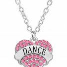 Silvertone Crystal Heart Shaped Dance Charm Necklace Pink