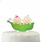 Two Peas in the Pod Twins Acrylic Cake Topper, Boy and Girl Two Peas in the Pod Twins Acrylic Cake Topper, Boy and Girl