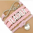 Teacher Leather and Suede Charm Bracelet (Pink)
