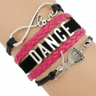Dance Leather and Suede Charm Bracelet (Black, Pink) Dance Leather and Suede Charm Bracelet (Black, Pink)