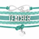 Teacher Leather and Suede Charm Bracelet (Green)