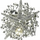 Silvertone Rhinestone Starfish Hair Comb