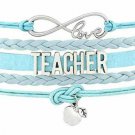 Teacher Leather and Suede Charm Bracelet (Baby Blue)