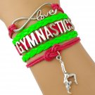 Gymnastics Leather and Suede Charm Bracelet (Pink, Green)