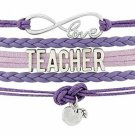 Teacher Leather and Suede Charm Bracelet (Lavender)