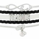 Teacher Leather and Suede Charm Bracelet (Black, White)