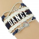 Dance Leather and Suede Charm Bracelet (Navy, White) Dance Leather and Suede Charm Bracelet (Navy, White)
