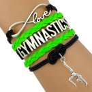 Gymnastics Leather and Suede Charm Bracelet (Black, Green) Gymnastics Leather and Suede Charm Bracelet (Black, Green)